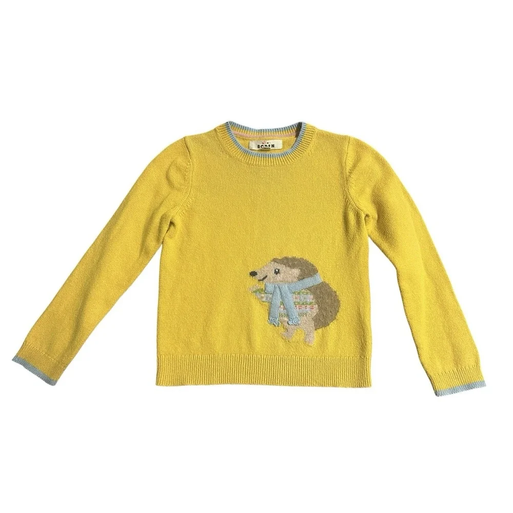 Mini Boden Sweater Girls Yellow Mustard Hedgehog Knit‎ Size 128/8 Cute